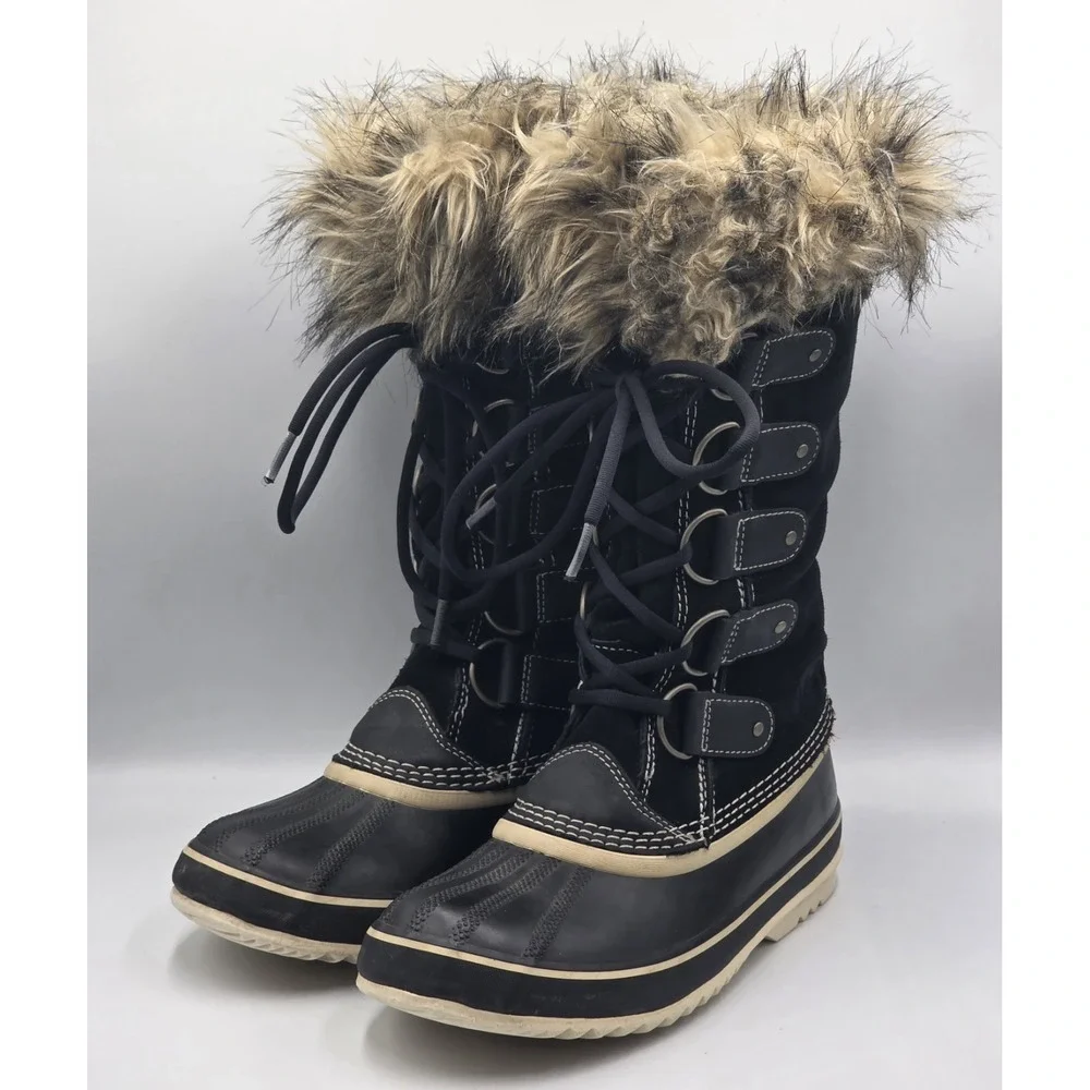 SOREL Joan of Arctic Boots‎ Womens 8 Black Waterproof Fur Winter Snow NL1540